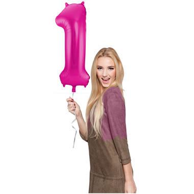 Magenta Folieballon Cijfer 1 - 86 cm