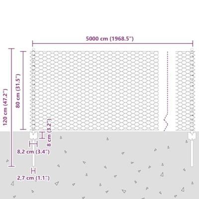 VidaXL Hek met paal zilver 0,8 x 50 m staal
