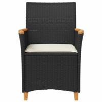 Tuinstoelen 2 st met kussens poly rattan en massief hout zwart - thumbnail