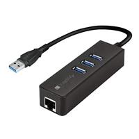 TECHLY 105803 Adapter voor USB 3.0 Gigabit Ethernet met hub 3 poorten zwart - thumbnail