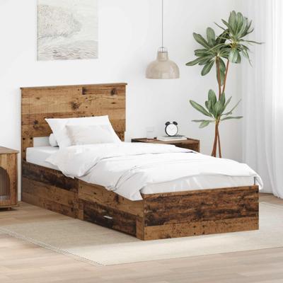 Bedframe met hoofdeinde Oudhout 90 x 200 cm Bewerkt hout