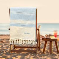 Geborduurde hamamdoek - Blauw - 104x204cm - thumbnail