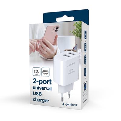 Universele USB lader, 2X USB 2.1A, Mix Color - thumbnail