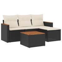 5-delige Loungeset met kussens poly rattan zwart - thumbnail