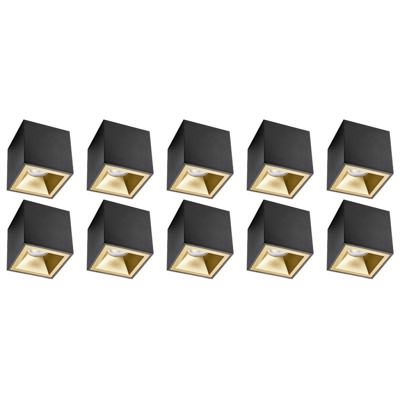 Opbouwspot 10 Pack - Pragmi Cliron Pro - GU10 Fitting - Opbouw Vierkant - Mat Zwart/Goud - Aluminium - Verdiept - Ø90mm