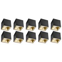 Opbouwspot 10 Pack - Pragmi Cliron Pro - GU10 Fitting - Opbouw Vierkant - Mat Zwart/Goud - Aluminium - Verdiept - Ø90mm - thumbnail