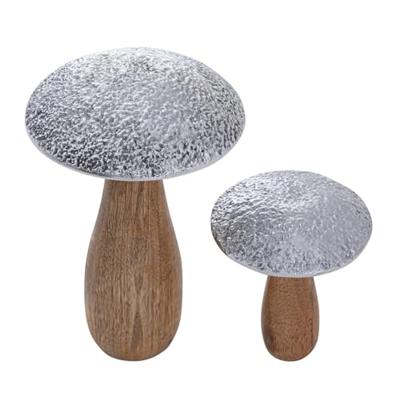 SVJ Deco Paddenstoelen - 13x13x20 cm - Hout - Naturel - Set van 2