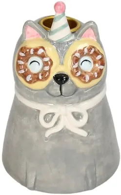 Kersten kandelaar aardewerk kat 8.5x13.5cm multi