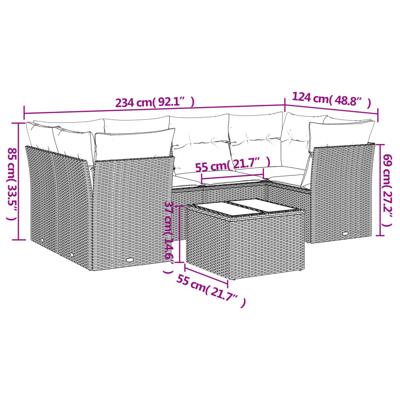 7-delige Loungeset met kussens poly rattan zwart - thumbnail