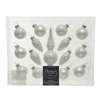 Decoris kerstballen piek glas 15st winterwit - thumbnail
