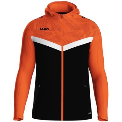 JAKO 6824D Jas Met Kap Iconic Dames - Zwart/Fluo Oranje - 34