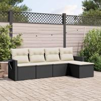 5-delige Loungeset met kussens poly rattan zwart - thumbnail
