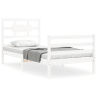 Bedframe met hoofdbord massief hout wit 90x200 cm - thumbnail