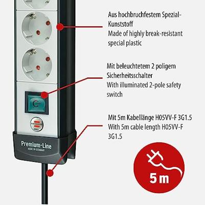 Brennenstuhl 1951560101 PDU Stekkerdoos | 6 sockets | met Schakelaar | 5 meter | Zwart/Zilver
