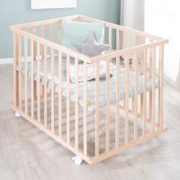 Box per bambini - ROBA - 75 x 100 cm - Materassino grigio 'Roba Style' incluso - Ruote - Legno naturale - thumbnail