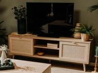 Tv-meubel BALO 2 deuren 2 opbergvakken sonoma eik met rotan print - thumbnail