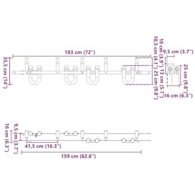 Doos met onderdelen voor schuifdeur 183 cm staal zwart