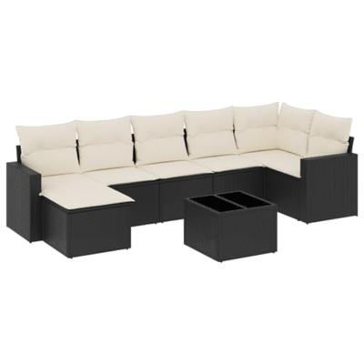 8-delige Loungeset met kussens poly rattan zwart