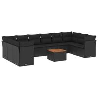 11-delige Loungeset met kussens poly rattan zwart - thumbnail