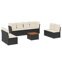 9-delige Loungeset met kussens poly rattan zwart - thumbnail