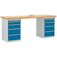 Manuflex TP5092.5007 Werkbank systeem combi, 2-behuizing model 1 met massieve boek schijf, bxdxh = 2000 x 700 x 840 mm - thumbnail