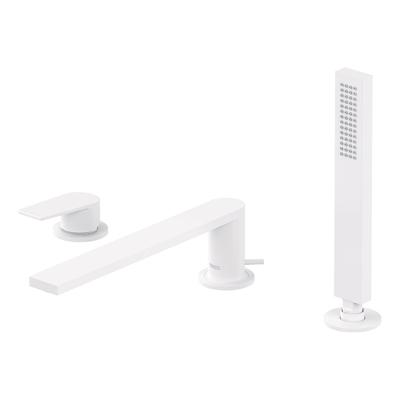 Badrandkraan Tres Project 1-Hendel Rechte Uitloop 23 cm met Omstel en Handdouche Mat Wit Badrandkraan Tres Project 1-Hendel Rechte Uitloop 23 cm met Omstel en Handdouche Mat Wit