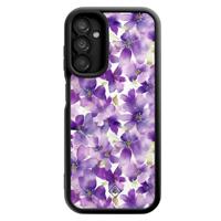 Samsung Galaxy A14 zwarte case - Floral violet - thumbnail