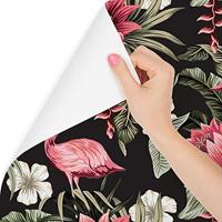 Fotobehang - Tropische bloemen en Flamingo&apos;s Vintage, 11 maten, premium print, incl behanglijm - thumbnail
