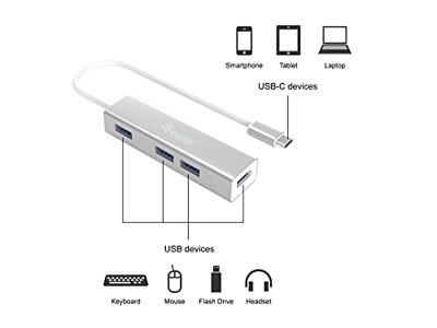Equip 128958 usb-c to 4-port usb 3.0 hubs, usb 3.2 gen 1 type-c, type-a, 5000 mbit/s, silver