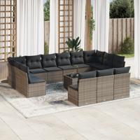 13-delige Loungeset met kussens poly rattan grijs - thumbnail