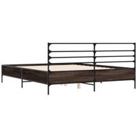 Bedframe bewerkt hout metaal gerookt eikenkleurig 150x200 cm - thumbnail