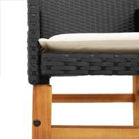 Tuinstoelen 2 st met kussens poly rattan en massief hout zwart - thumbnail