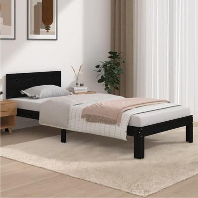 Bedframe massief grenenhout zwart 90x200 cm Bedframe massief grenenhout zwart 90x200 cm