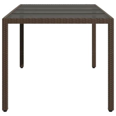 Tuintafel met glazen blad 190x90x75 cm poly rattan bruin - thumbnail