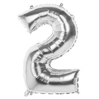 Folie ballon nummer '2' zilver 86cm - thumbnail