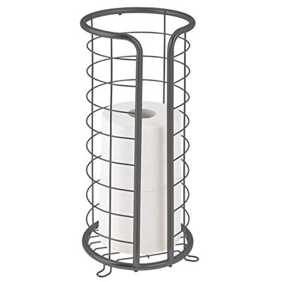 mDesign Toiletpapierhouder op standaard metaal - moderne toiletpapierhouder voor badkamer - elegante toiletpapierdispenser voor 3 grote reserverollen - grijs