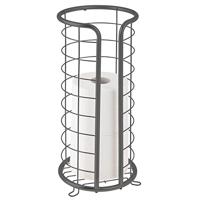 mDesign Toiletpapierhouder op standaard metaal - moderne toiletpapierhouder voor badkamer - elegante toiletpapierdispenser voor 3 grote reserverollen - grijs - thumbnail