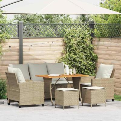 6-delige Loungeset met kussens poly rattan beige