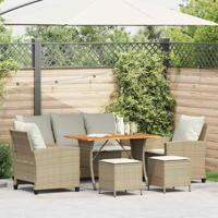 6-delige Loungeset met kussens poly rattan beige - thumbnail