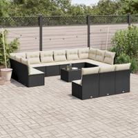 14-delige Loungeset met kussens poly rattan zwart - thumbnail