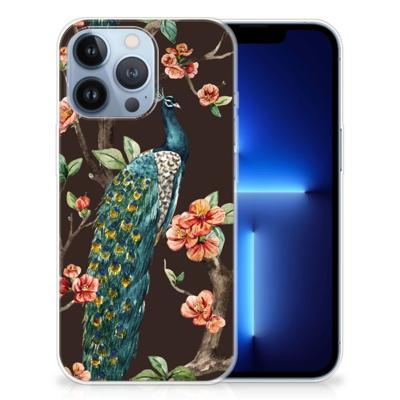 Apple iPhone 13 Pro | TPU Hoesje | Pauw met Bloemen Apple iPhone 13 Pro | TPU Hoesje | Pauw met Bloemen