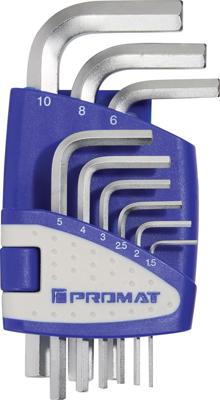 Promat/Tecwerk Set haakse zeskantschroevendraaier | 9-delig kunststof houder | SW 1,5-10 mm | kort - 4000825121