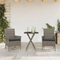 3-delige Bistroset met kussens poly rattan en glas grijs - thumbnail