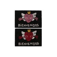Deurmat DKD Home Decor Rood Zwart Roze Rubber Wit 2 Stuks Kokosvezel (60 x 40 x 1,5 cm) - thumbnail