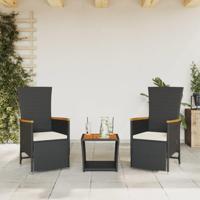 3-delige Tuinset met kussens poly rattan zwart - thumbnail