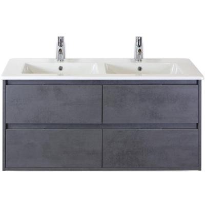 Porto Badmeubelset 120 cm - 4 Laden Beton Antraciet - Keramische Wastafel Wit Slim