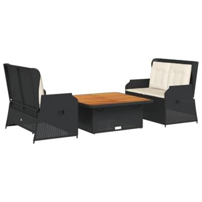 3-delige Loungeset met kussens poly rattan zwart 3-delige Loungeset met kussens poly rattan zwart
