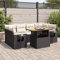 7-delige Loungeset met kussens poly rattan zwart - thumbnail
