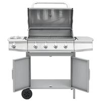 VidaXL Gasbarbecue 4+1 kookzone roestvrij staal zilverkleurig - thumbnail