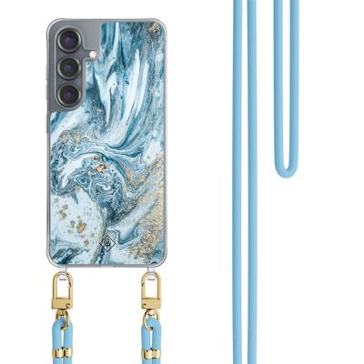 Samsung Galaxy S25 hoesje met blauw koord - Marble sea